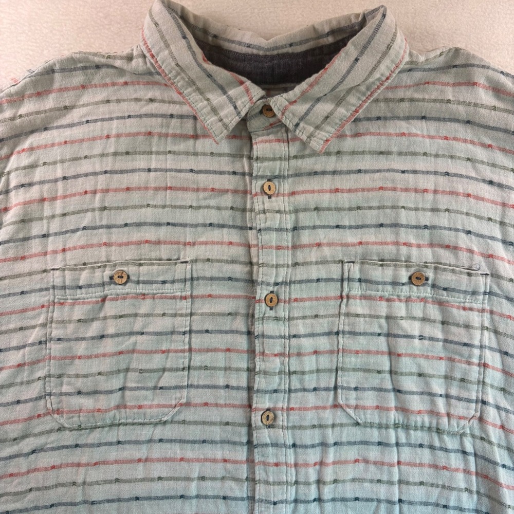 Carbon 2 Cobalt Mens XL Short Sleeve Button Down Shirt Cotton Gauze Striped Blue